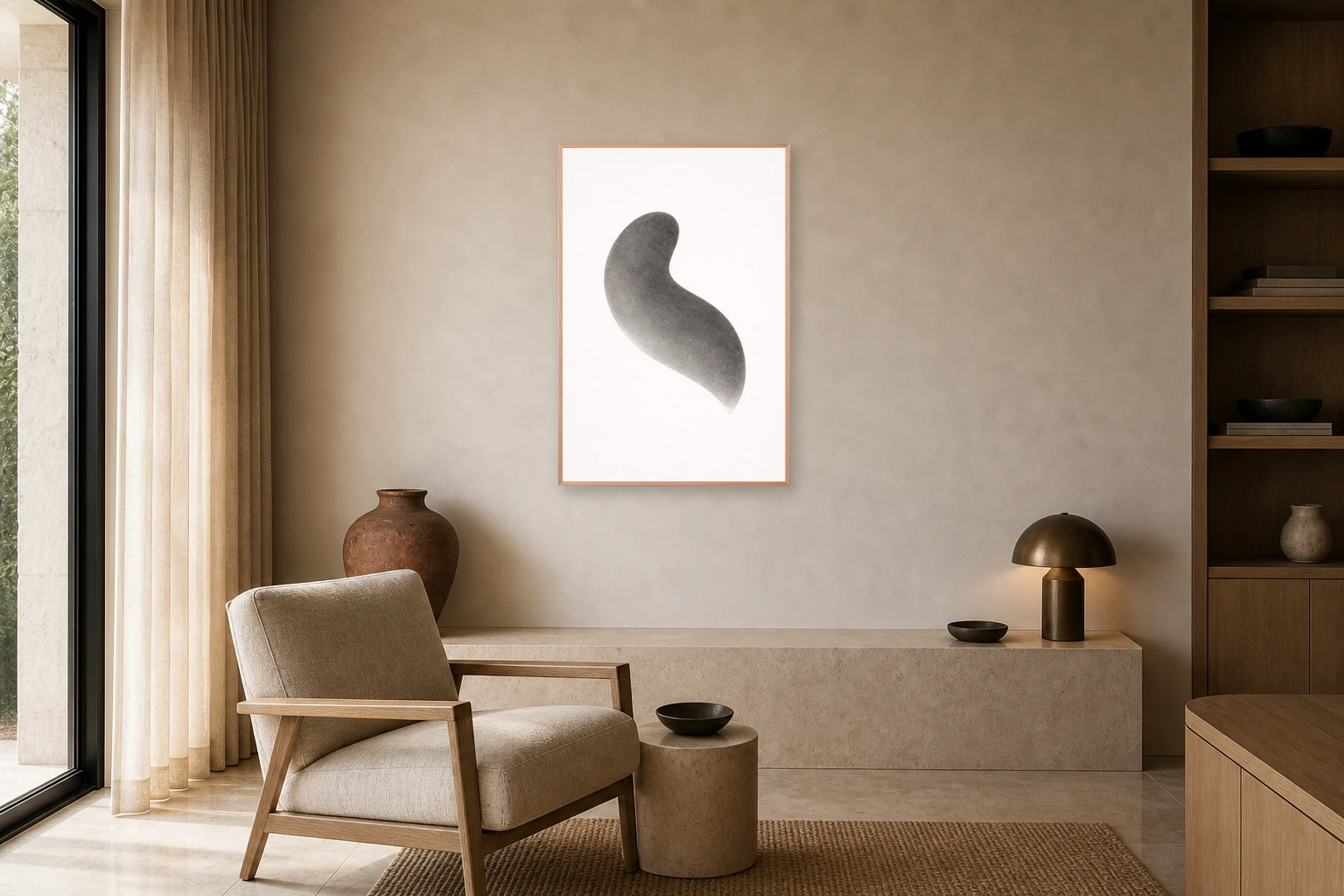 Form No. 1 shown as A0 in Tasmanian Oak, styled in a Warm travertine living room
