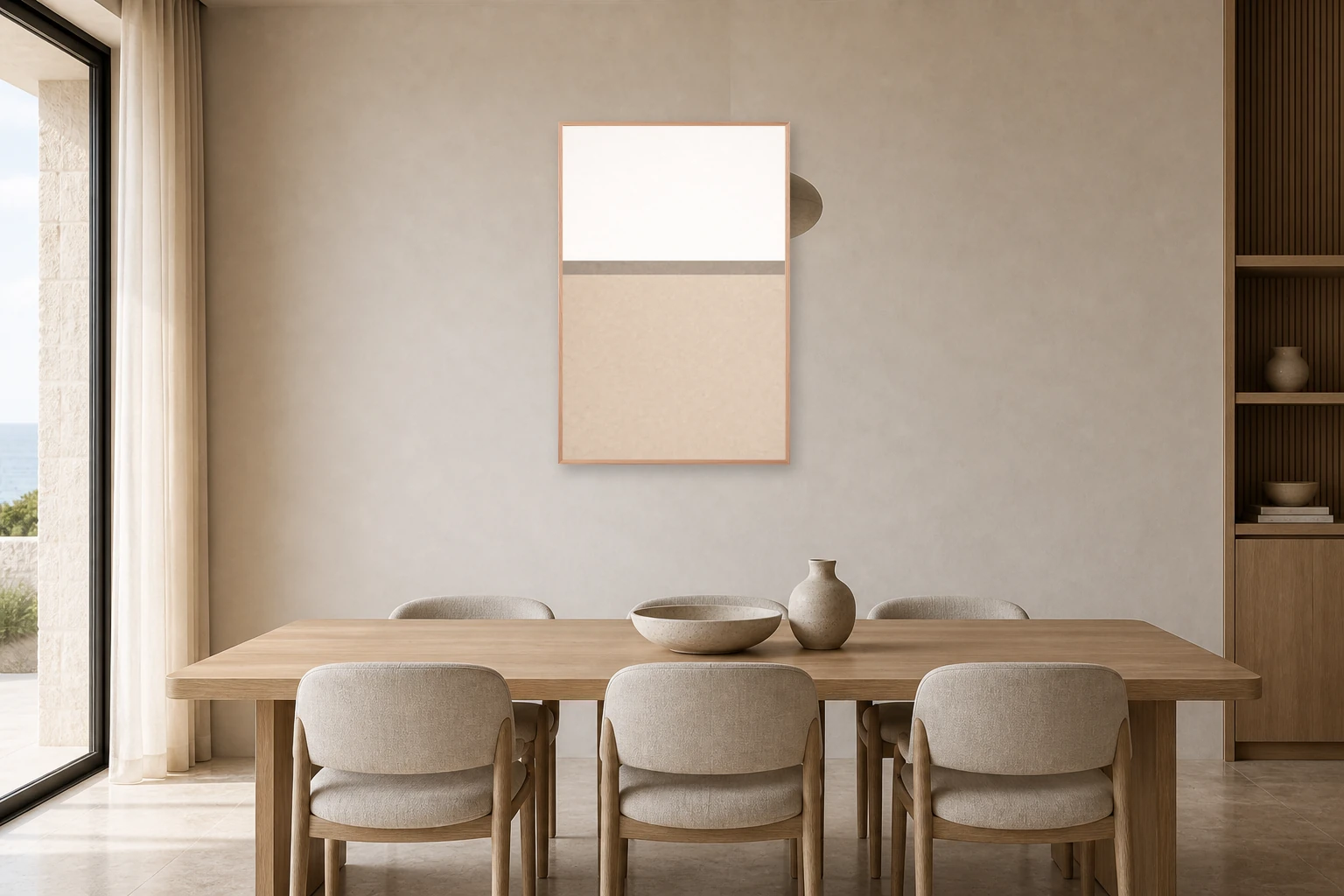 Horizon No. 2 shown as A0 in Tasmanian Oak, styled in a Pale oak dining room