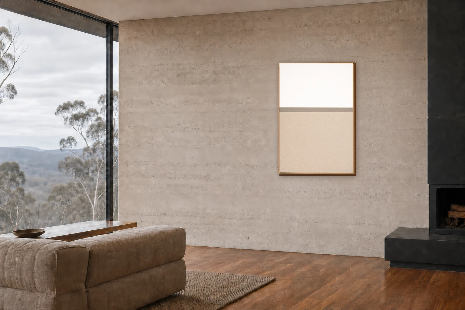 Horizon No. 2 at A0 scale in a 20mm Tasmanian oak frame in a bushland architectural living room